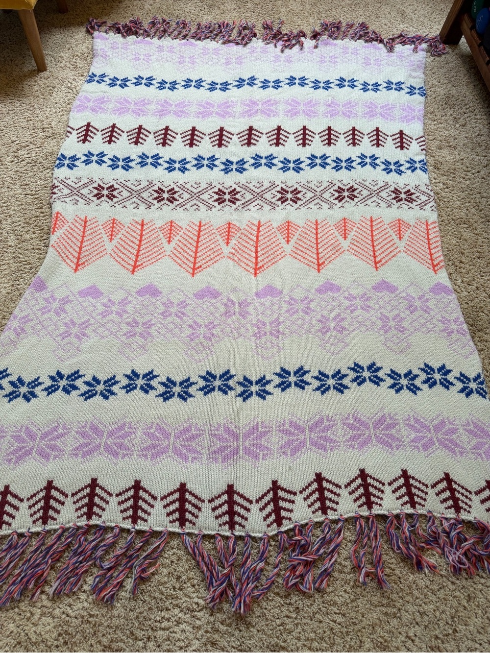 NWT new free people sweater knit tassel blanket multicolor 70 x 50 geometric ski